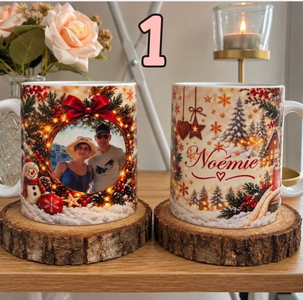 Mug de Noël personnalisé avec photo et prénom