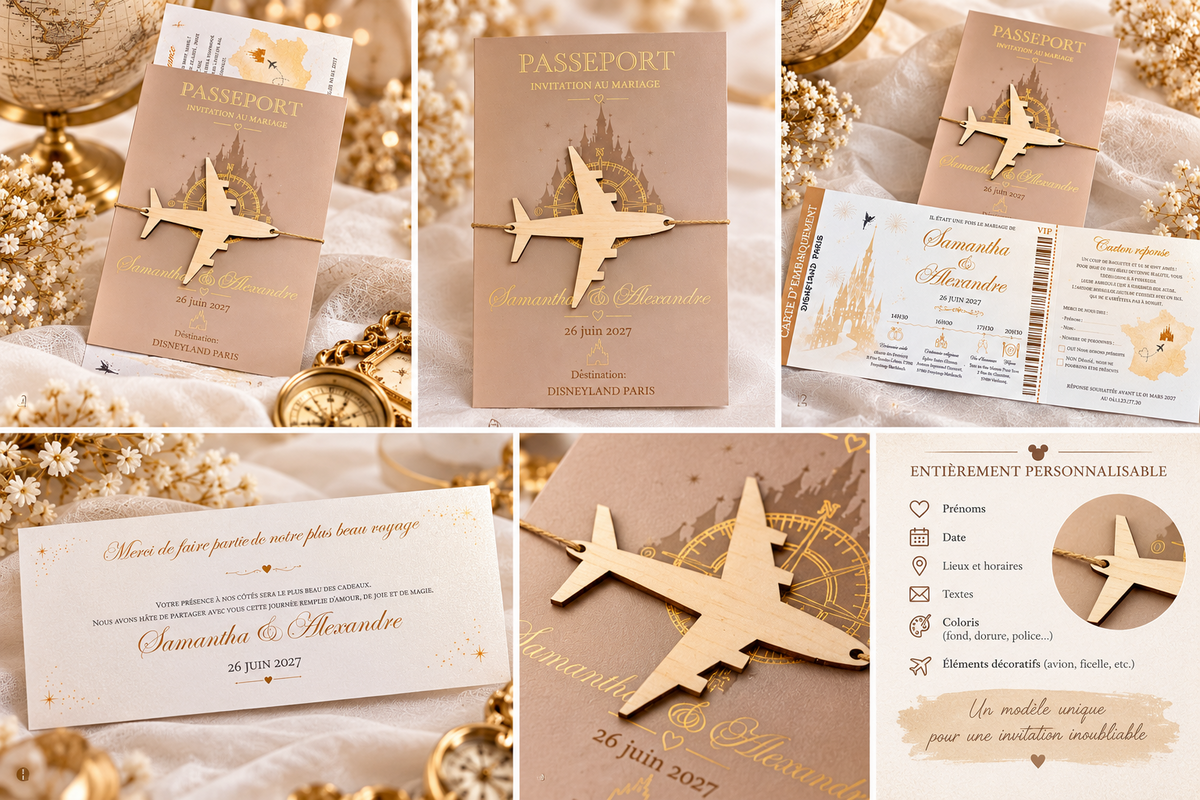 Faire-part mariage « Passeport – Voyage féerique »