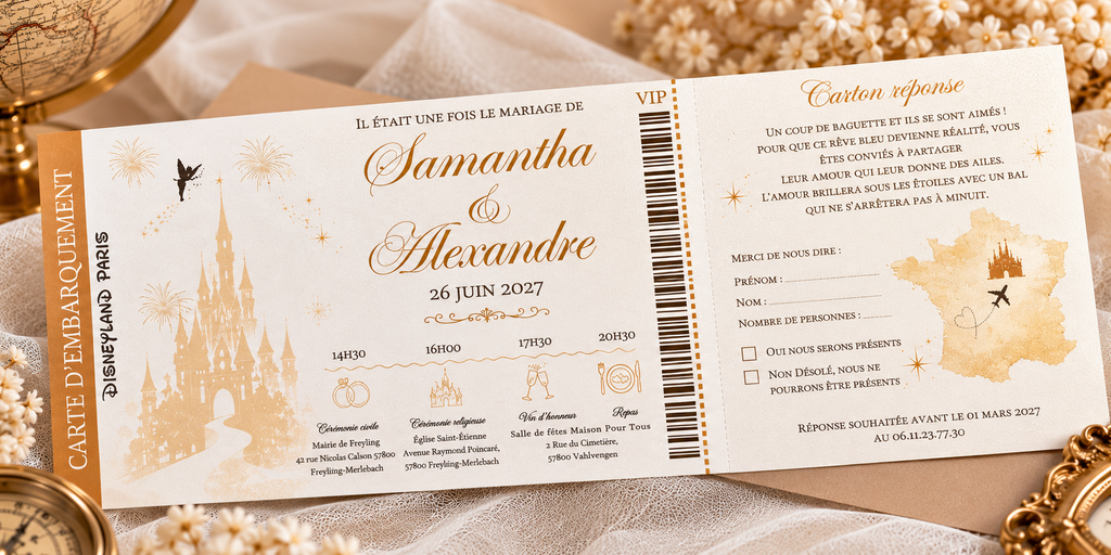 Faire-part mariage « Passeport – Voyage féerique »