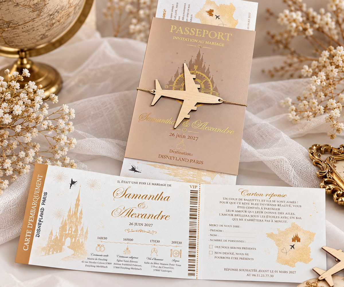 Faire-part mariage « Passeport – Voyage féerique »