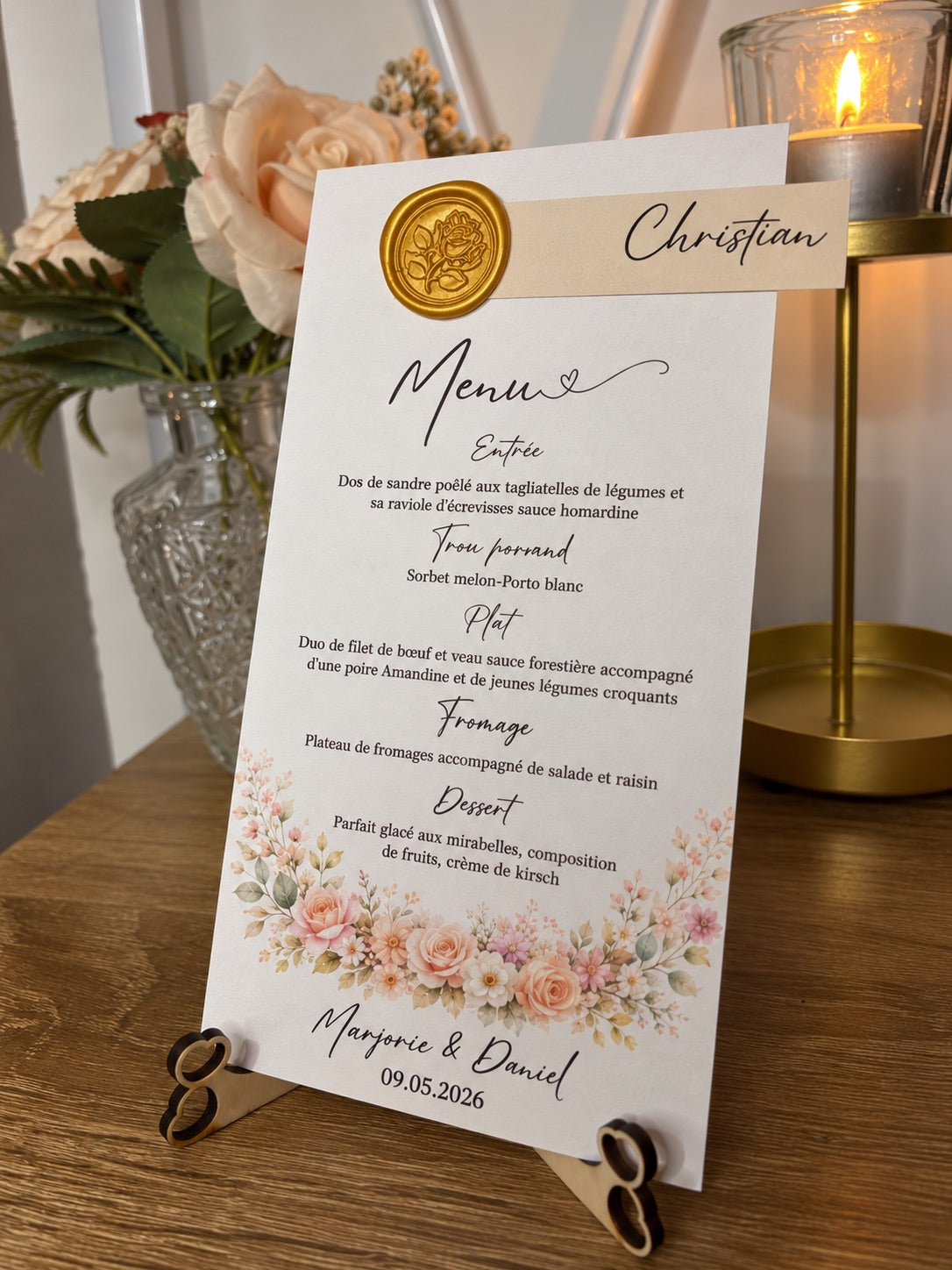 Menu, avec marque place  sceau d’élégance
