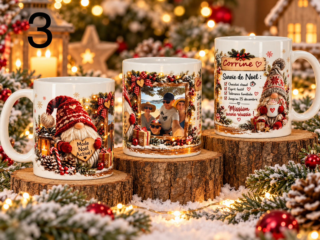 Mug de Noël personnalisé avec photo et prénom