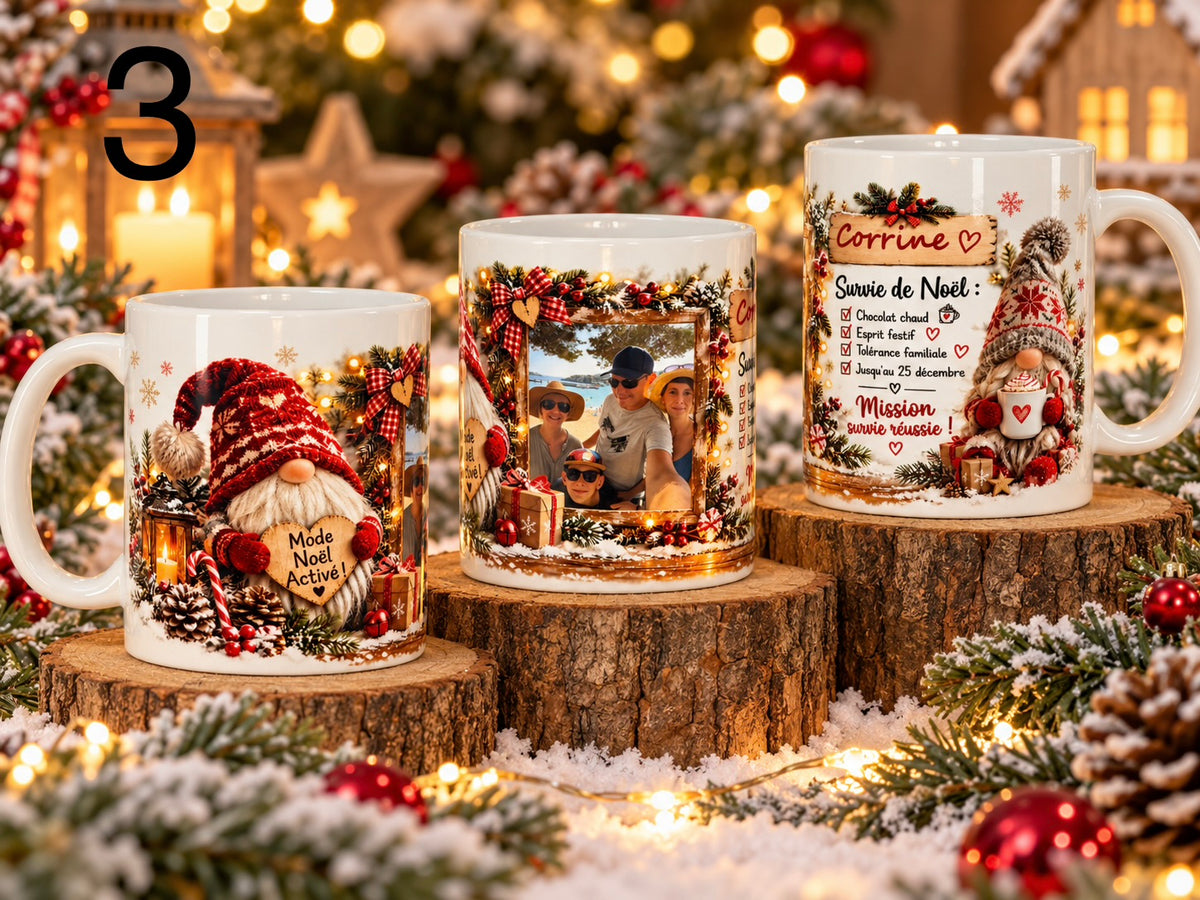 Mug de Noël personnalisé avec photo et prénom