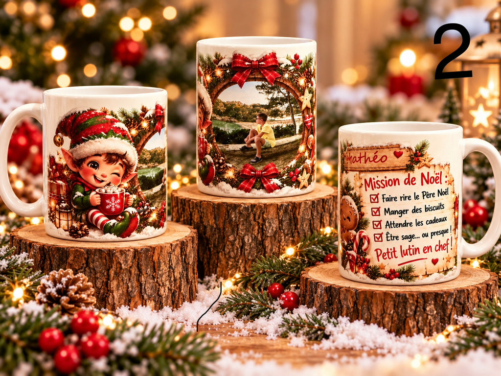 Mug de Noël personnalisé avec photo et prénom